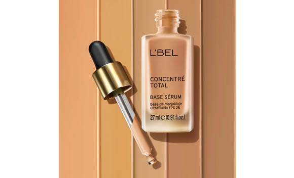 base de maquillaje serum lbel concentre, envase y aplicador o gotero, sobre bulk en varios tonos, l'bel